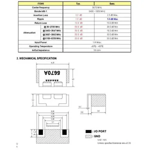 FMD5670CJA 5670MHz 5490-5850MHz 5G滤波器 陶瓷滤波器 Partron 8.25X4.6 拍前咨询