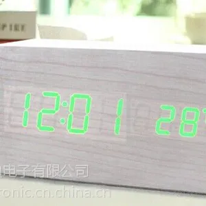 供应2014年时尚创意夜光迷你Led声控木头钟 复古木钟