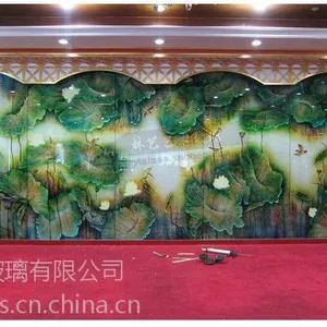 供应荷花背景墙玻璃 林艺艺术玻璃 林艺玻璃 玻璃名画