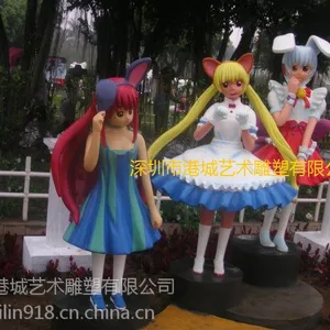 供应青春时尚卡通人物雕塑 影视道具玻璃钢美少女雕塑