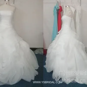 供应广州婚纱厂批发 欧根纱花朵拖尾婚纱