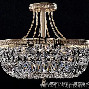 中山古镇厂家定制非标水晶灯具 仿古美式古铜烤漆铁艺水晶吸顶灯