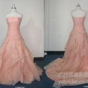 供应批发婚纱 外贸原单婚纱 VERA WANG裸粉色欧根纱花朵婚纱