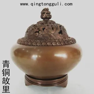 供应湖北特色礼品 小铜香炉批发 纯紫铜香炉带底钵式熏香炉