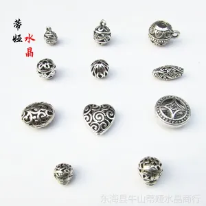 供应藏银配件DIY 镂空花球 心形 椭圆形花球 镂空花球吊坠批发