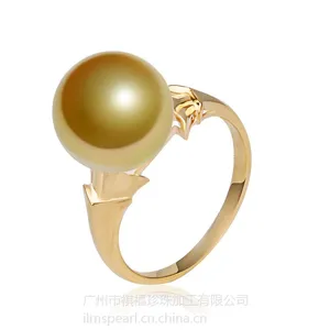 供应18k金 金色南洋珍珠戒指 戒指空托批发 可定制成925银