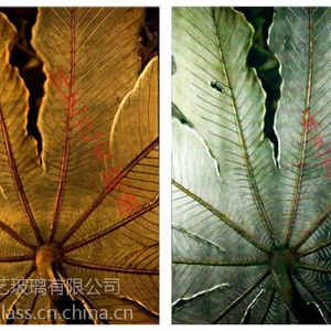 供应广东厂家定做雕刻艺术玻璃-浮深彩雕-彩绘钢化装饰玻璃芭蕉背景