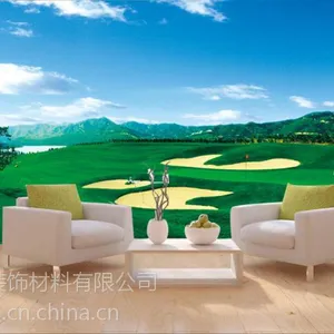 广州筑典厂家定制高尔夫球场绿色酒店餐厅工装背景墙 功夫足球主题壁纸墙纸