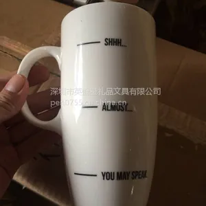 英盛星厂家定制可印logo 带盖纯白色单层陶瓷耐高温 可插吸管圆柱形外贸原单 简约星巴克马克杯