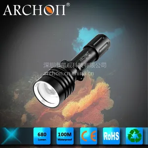 供应ARCHON奥瞳D10U潜水手电筒 U2 860流明 60米 ***光 远射 可变焦 防水