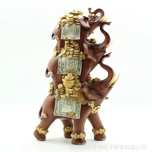 欧式时尚客厅泰国***仿木三大象创意家居摆件树脂工艺装饰礼品