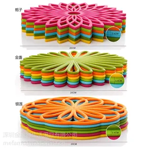 米梵 几何花硅胶隔热垫大号硅胶餐垫厨房锅垫碗垫盘垫欧式杯垫圆形创意