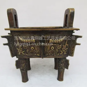 中号纯铜洛阳鼎 兽面纹方鼎香炉 青铜鼎 青铜器摆件 商务礼品