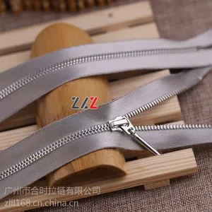3#绸缎布带金属拉链白金灰色布带