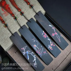 黑檀木花鸟彩绘书签 促销商务礼品 红木文房书画用品 木质工艺品