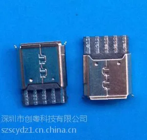 Micro USB母座焊线式5P针,B型180°焊线 有卷边,铜壳