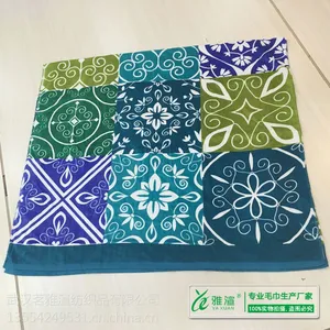 厂家定做外贸出口活性印花浴巾沙滩巾纯棉割绒印花海滩巾来样定做