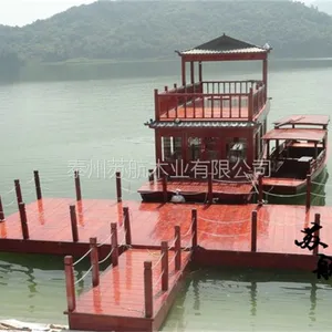 观光木船 景区双层画舫游船 12米双层画舫船带亭子 电动画舫木船
