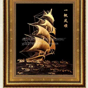 华仑观色供应镀24K纯金精美***别墅室内大厅办公室***定做一帆风顺挂铜雕画,纯手工雕刻工艺画