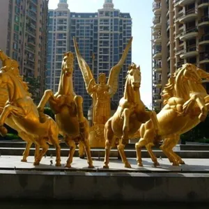 雕塑马拉车 踏浪而来铸铜贴金箔铜马女神雕塑广州哪里铸铜厂