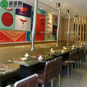 韩式大理石餐桌 烤肉店烧烤火锅两用桌 无烟纸上烤肉桌
