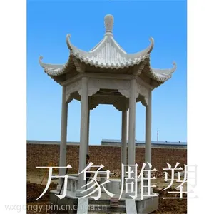 石雕凉亭,石雕亭子,晚霞红石亭子