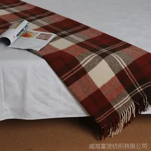 工厂定做柔软舒适多功能休闲条格流苏正品羊毛休闲毯