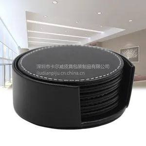 卡尔威 供应办公皮具圆形杯垫皮革黑色隔热垫皮质咖啡垫定制批发
