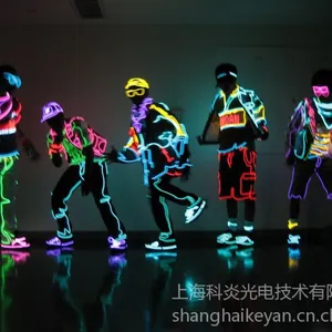 供应动感荧光舞荧光绳霓虹发光线道具批发,衣服发光灯批发,发光服装线生产厂家,演出服装线生产厂家价批发