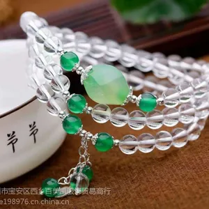 天然白水晶 绿玛瑙 纯银配件手链批发