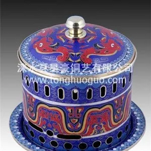 供应贵言诚直径16cm景泰蓝八寸内扣盖式燃酒精火锅、烧酒精火锅，酒精火锅，酒精锅，景泰蓝火锅