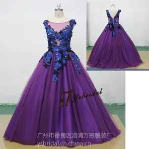 ***紫色亮片蕾丝露背齐地蓬裙新娘婚纱礼服演出礼服宴会晚礼服