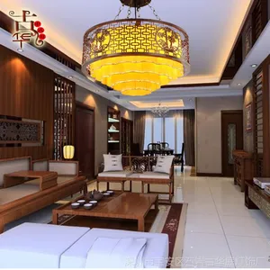 中式祥云吊灯木艺羊皮灯酒店茶楼工程灯实木餐厅吊灯具8118