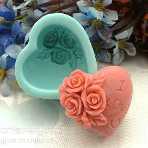 义乌定制蛋糕模具 爱心LOVE玫瑰 翻糖硅胶巧克力模 手工皂布丁模具
