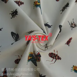 150D斜纹长丝涤纶四面弹 昆虫图案印花 防晒服冲锋衣骑行服面料