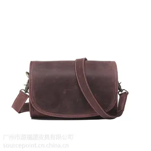 源点棕色复古女包手工牛皮斜跨小包疯马皮手工单肩包男***水桶包简约