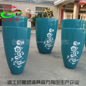 厂家直销玻璃钢花花盆 加印LOGO圆形玻璃钢花瓶 商场美陈花盆花器