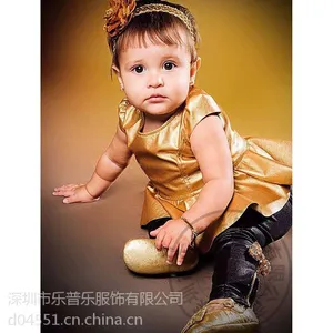 2014欧美春秋新款女童金色A型短款公主裙套装 速卖通Ebay特卖