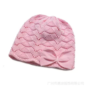 勇发服饰 新款小女孩蝴蝶结针织毛线套头帽 小清新款定制