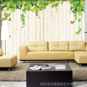 厂家***3d立体木纹绿叶大型壁画墙布 客厅田园沙发电视背景墙纸
