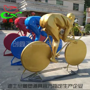 W玻璃钢人物雕塑 运动场广场雕塑 玻璃钢景观小品单车人物直销