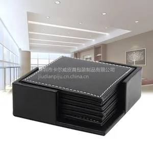 卡尔威 供应办公皮具方形杯垫皮革黑色咖啡垫皮质隔热垫定制