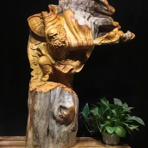 赏心阅木木业崖柏 天然飞天达摩武达摩 根雕木雕文玩手工木制工艺品收藏品摆饰厂家直销简约现代