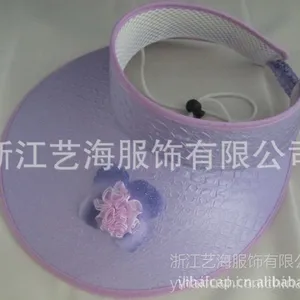 夏季女士时尚褶皱格子遮阳帽/空顶花朵太阳帽/防紫外线防uv空顶帽现货批发