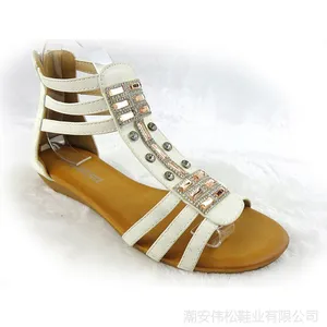 罗马高帮拉链大码女鞋平底坡跟凉鞋女新款欧美风镶钻鱼嘴女式凉鞋