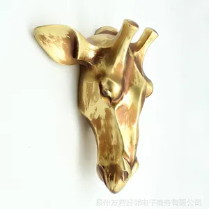 欧式金色长颈鹿创意复古动物壁挂家居客厅新房树脂工艺送礼装饰品