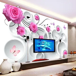 定制3d大型壁画电视背景墙纸玫瑰花朵无纺布壁纸客厅卧室床头自粘