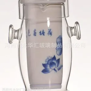 厂家批发定制耐热玻璃红茶泡茶器/陶瓷内胆过滤红茶双耳杯