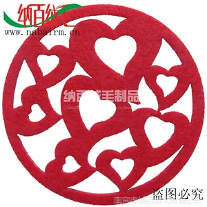 批发供应心心相印创意新款毛毡杯垫餐垫隔热垫欧式11CM支持定做
