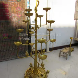 洛阳广发青铜器仿古鎏金十五枝联盏灯婚庆影视道具仿古灯具烛台十五枝莲盏灯